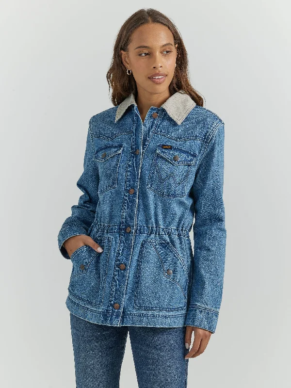 Wrangler Women's Denim Barn Jacket with Canvas Collar Denim Fabric Leather Fabric Suede Fabric