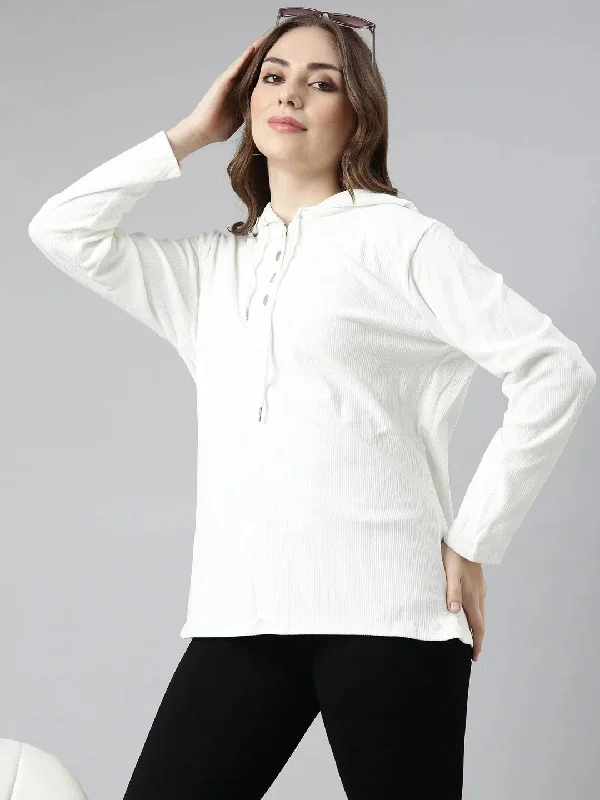 Women Off White Solid Pullover Sweatshirt-CHN-660-Offwhite Sabrina Neck Pullover