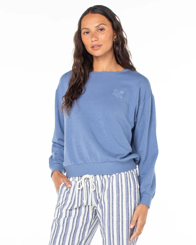 Surfing By Moonlight Pullover Sweatshirt - Infinity Blue Bishop Sleeve Elegant