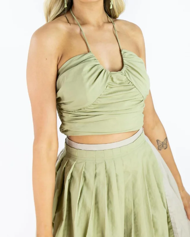 Spaghetti Strap Crop Top In Olive Green | Olive Green Boxy Fit Fitted Loose