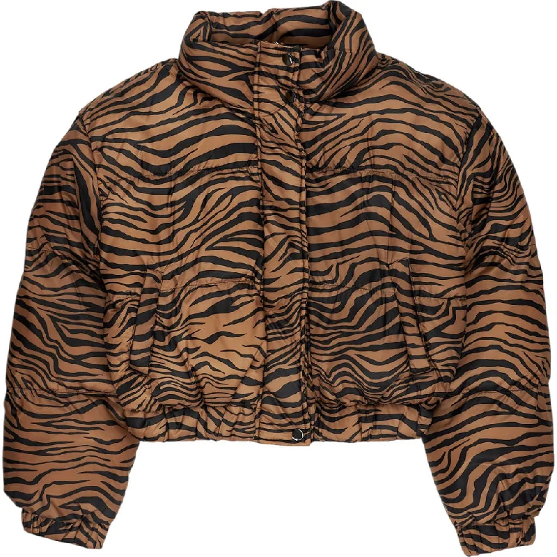 Motel Brown Zebra Rohos Puffer Jacket One-Shoulder Jacket Off-the-Shoulder Jacket Asymmetrical Jacket Motel Brown Zebra Rohos Puffer Jacket One-Shoulder Jacket Off-the-Shoulder Jacket Asymmetrical Jacket