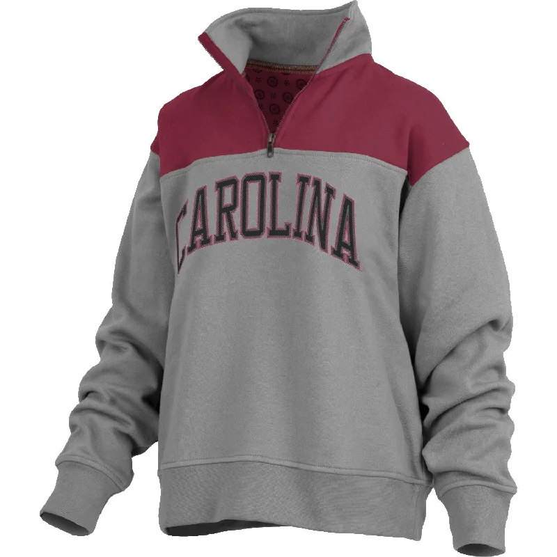 GRAY AND GARNET ARCH CAROLINA LADIES 1/4 ZIP PULLOVER Crew Neck Wool