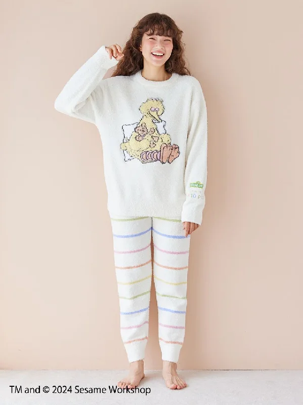 【SESAME STREET】Motif Jacquard Pullover & Long Pants Set Crew Neck Wool