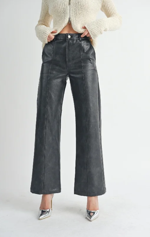 BLACK VEGAN LEATHER TROUSER Trousers Pleated Formal