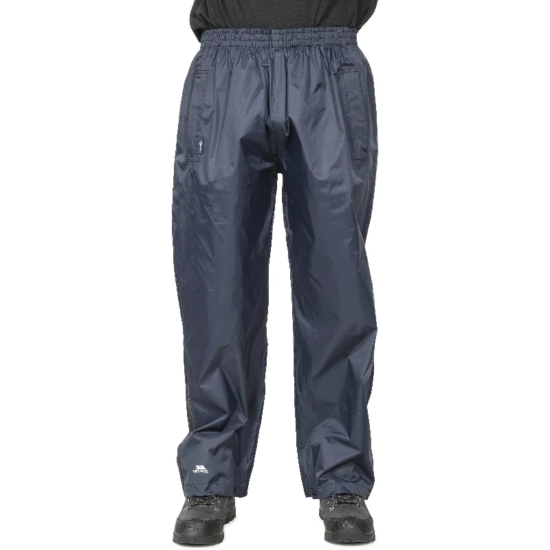 Qikpac Adults Unisex Pack Away Waterproof Trousers in Navy Wide Leg Loose Fit Mid Waist