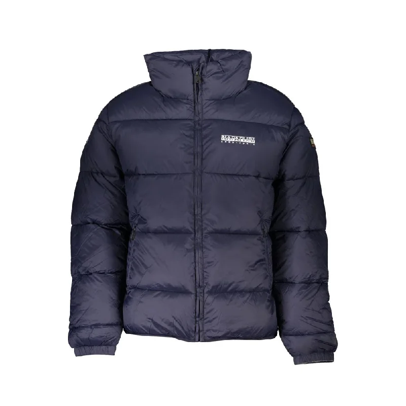 Blue Polyamide Men Jacket Welt Pockets Slit Pockets Flap Pockets