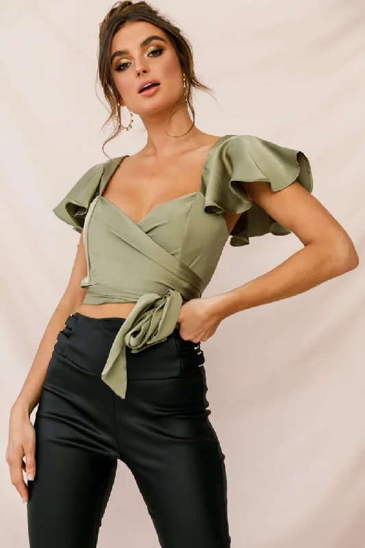 Marquise Wrap Crop Top Olive Casual Formal Business
