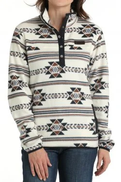 Women's Cinch Southwestern Print Fleece Pullover - Cream Oversized Cozy Pullover