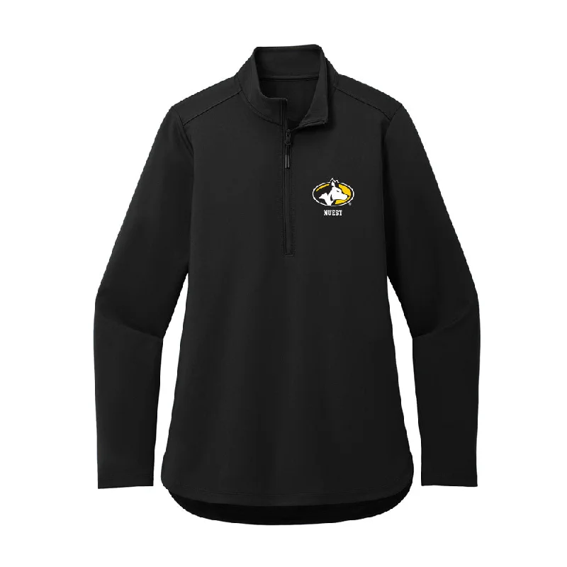 Michigan Tech - NCAA Women's Basketball : Dani Nuest - Women's Premium Quarter Zip Jacket Boat Neck Shawl Collar Notched Collar Michigan Tech - NCAA Women's Basketball : Dani Nuest - Women's Premium Quarter Zip Jacket Boat Neck Shawl Collar Notched Collar