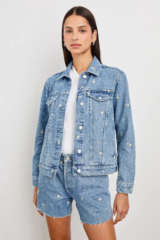 MULHOLLAND JACKET - INDIGO FLORAL Stand-Up Collar Roll-Neck Collar Turtle Neck