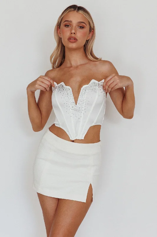 Up All Night Diamante Crop Top White Hooded Caped Shawl Collar