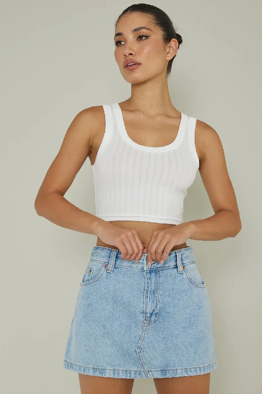 In Sync Scoop Neck Crop Top White Boxy Fit Fitted Loose