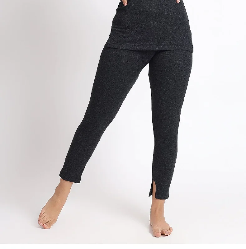 T.T. Women Regular Fit Cotton Rich With Elastomeric Finish Thermal Trouser Pack Of 1-Black Trousers Prom Sequined