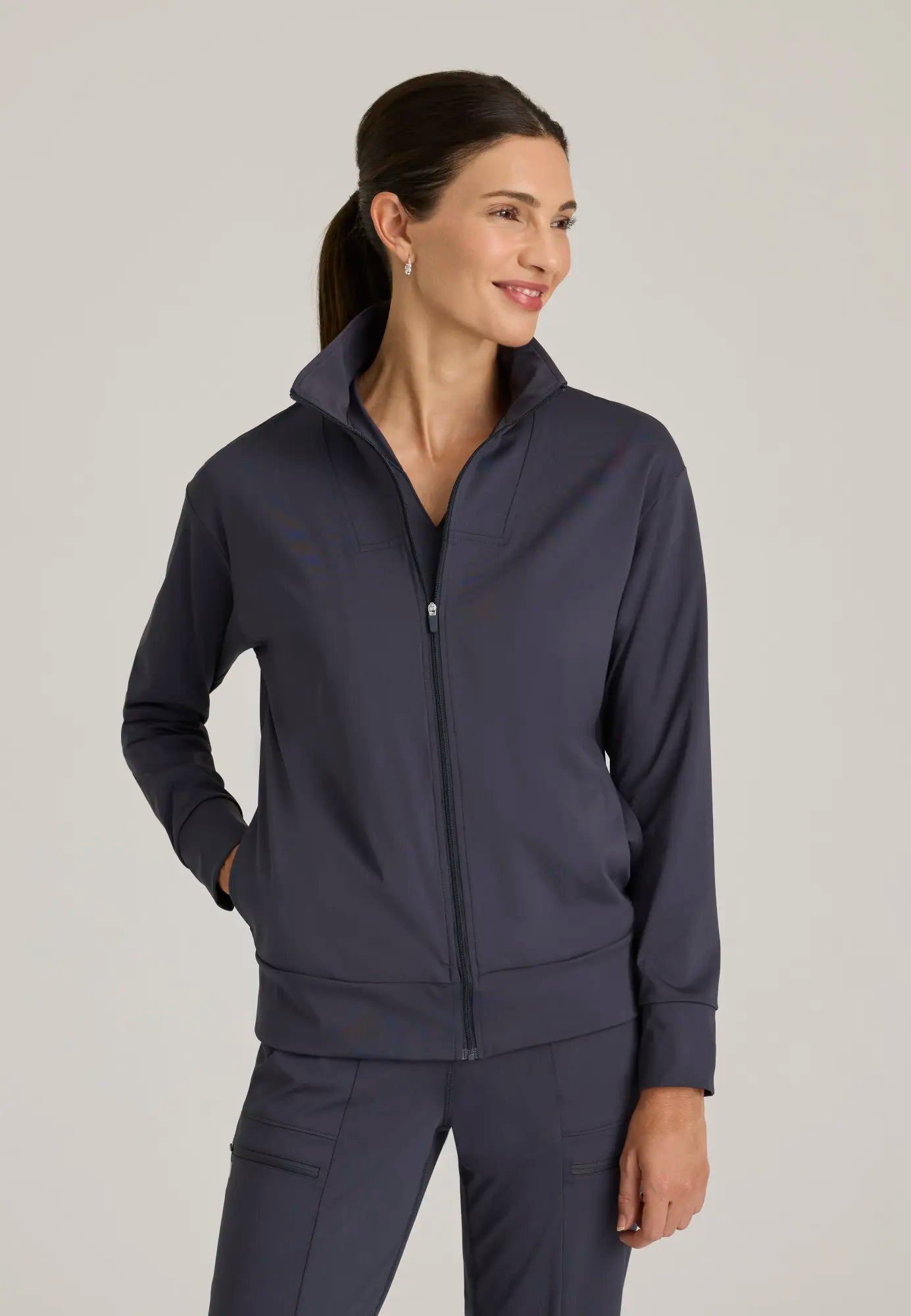 Grey's Anatomy Women's Ease Warm-Up Jacket - Steel Zippered Jacket Buttoned Jacket Snapped Jacket