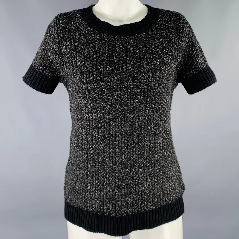 TSE Size S Black Charcoal Wool Blend Short Sleeve Pullover Boyleg Sleeve Pullover