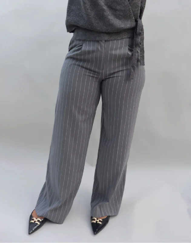 GREY PINSTRIPE TROUSERS Trousers Tapered Slim Fit