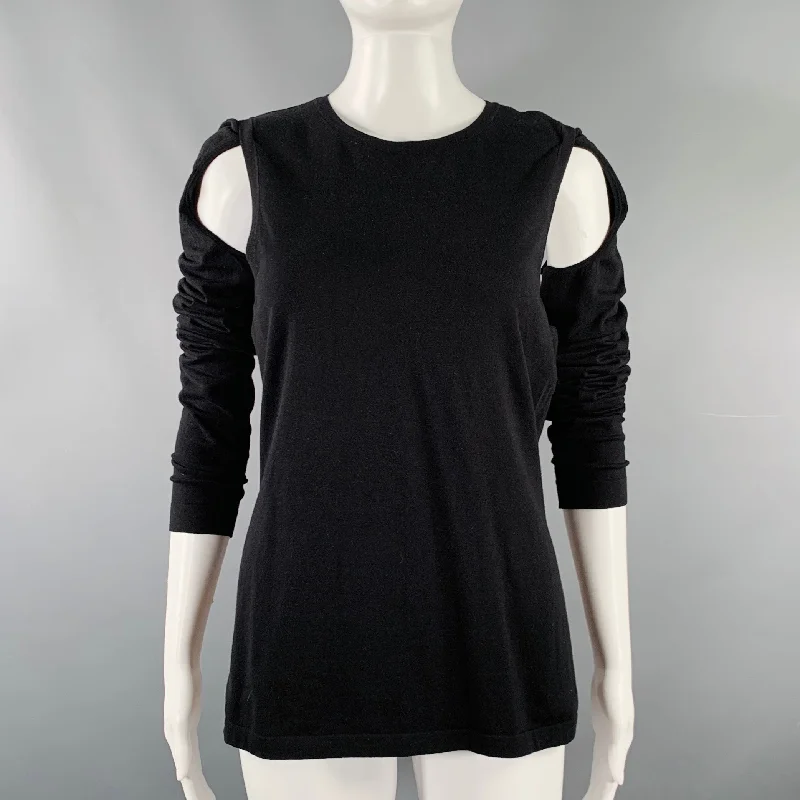 HELMUT LANG Size M Black Cut Out Crew Neck Pullover Besom Neck Pullover