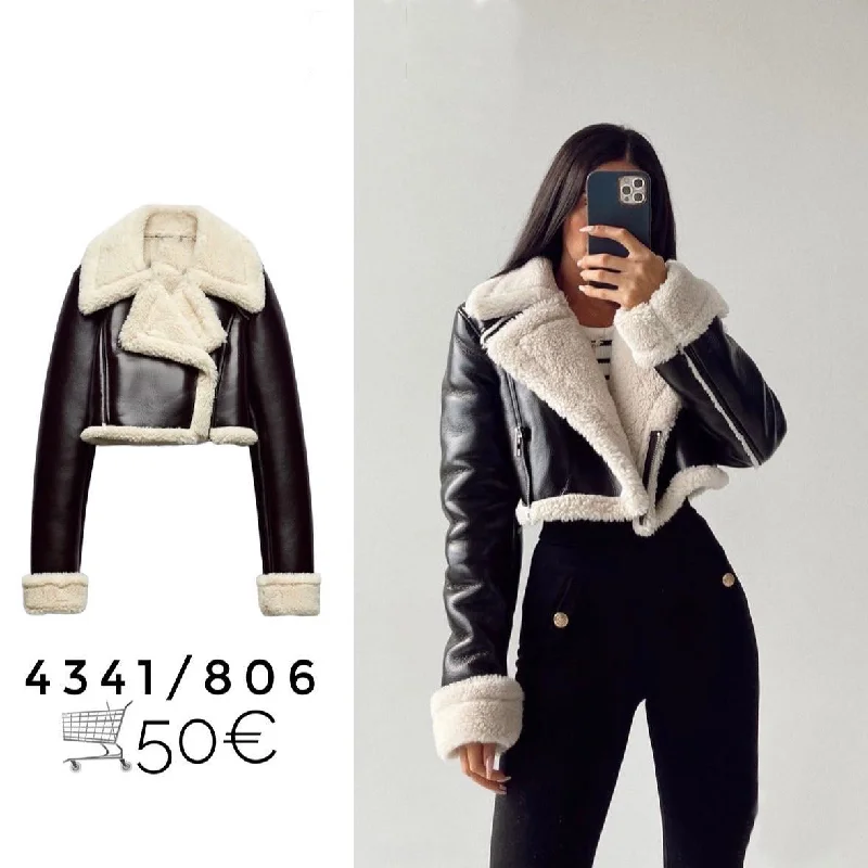 Fashion Designed Leather with Fur Short Motorcycle Coats Jacket Oversized Jacket Tailored Jacket Straight Jacket