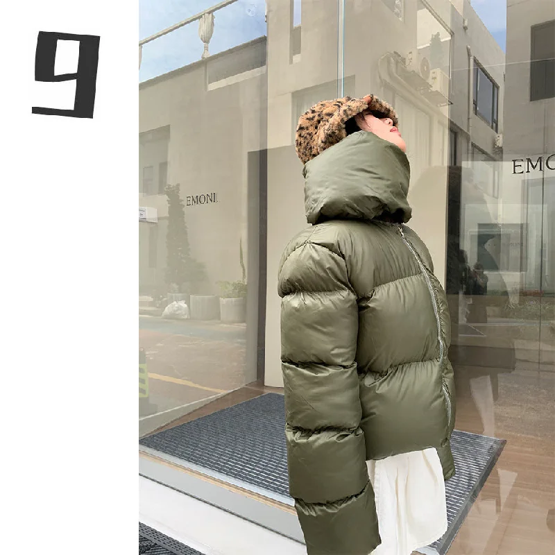 Winter Street Style Scarf Warm Short Jacket Coats Fleece Fabric Down Fabric Feather Fabric