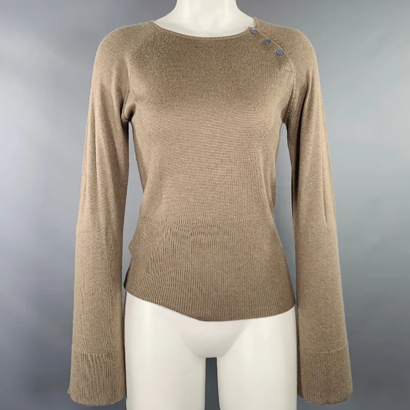 MAXSTUDIO Size S Taupe Cashmere Blend Knit Long Sleeve Pullover Slim Sleeve Pullover