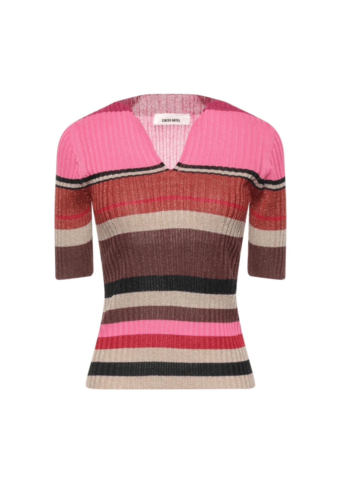 PINK STRIPED PULLOVER Seamless Knit Pullover