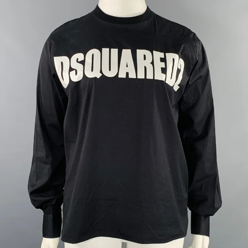 DSQUARED2 Size L Black White Logo Shirt Sleeves Pullover Short Puff Sleeve