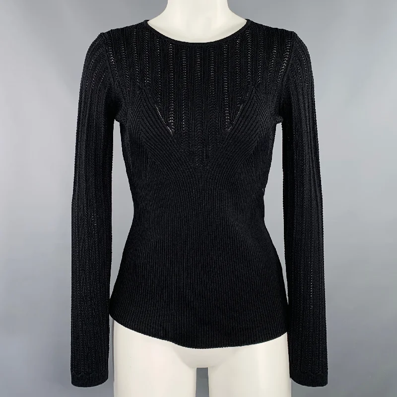 MANOUSH Size M Black Rayon Blend Rib Knit Pullover Deep Neck Pullover