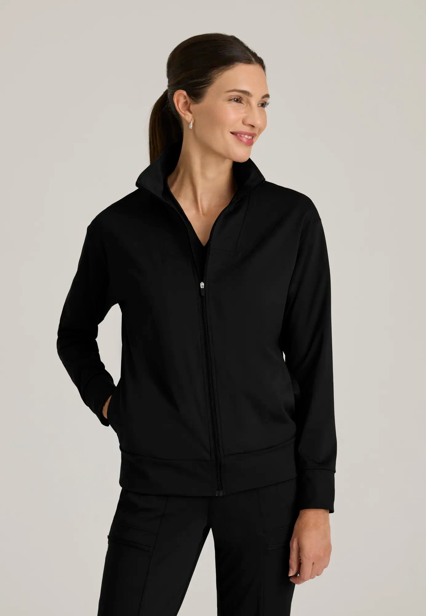 Grey's Anatomy Women's Ease Warm-Up Jacket - Black One-Shoulder Jacket Off-the-Shoulder Jacket Asymmetrical Jacket