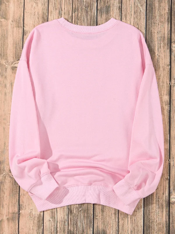 Women's Oversized Pink Pullover Three Quarter Sleeve