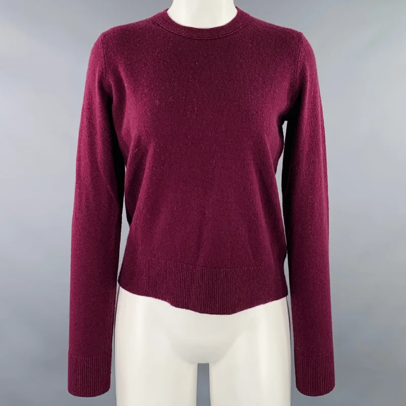 VINCE Size S Burgundy Cashmere Knit Crew Neck Pullover Wrist Length Sleeve