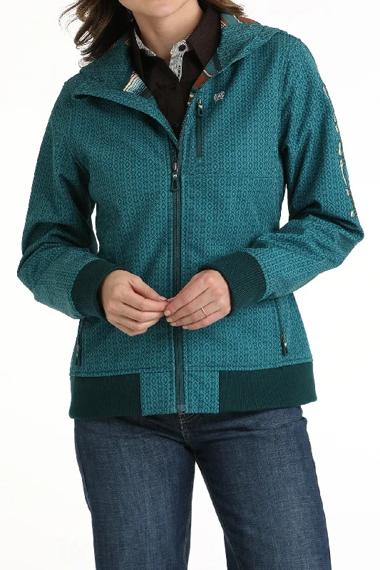 Cinch Women's Teal Southwest Print Bonded Hooded Jacket Wool Fabric Cashmere Fabric Tweed Fabric