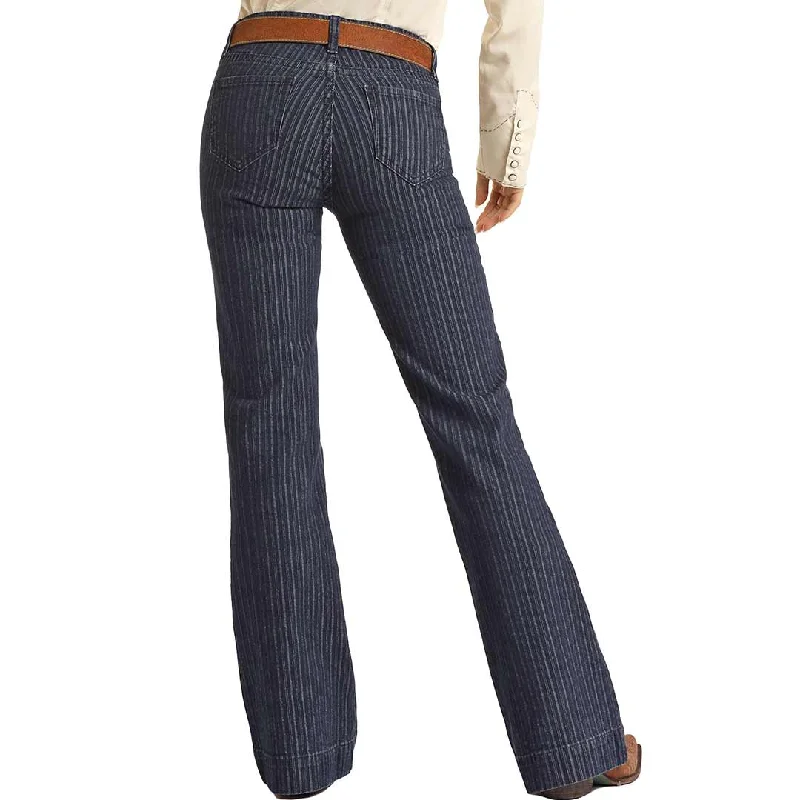 Rock & Roll Denim Women's Jacquard Stripe Trouser Jeans Skinny Trousers Denim Stretchy