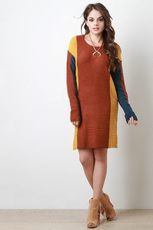 Color Block Sweater Dress Sweater Knitwear Pullover