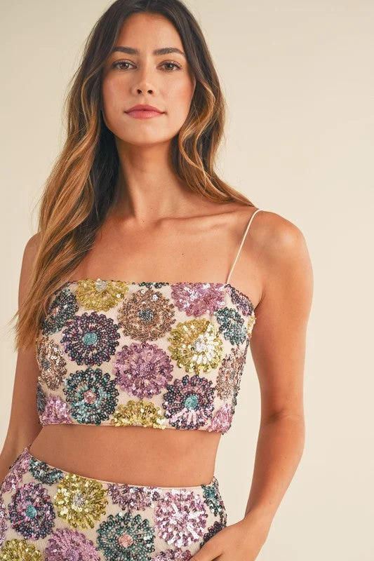 Get This Party Started Floral Sequin Crop Top - Small - Final Sale Real Fur Shearling Chenille Get This Party Started Floral Sequin Crop Top - Small - Final Sale Real Fur Shearling Chenille