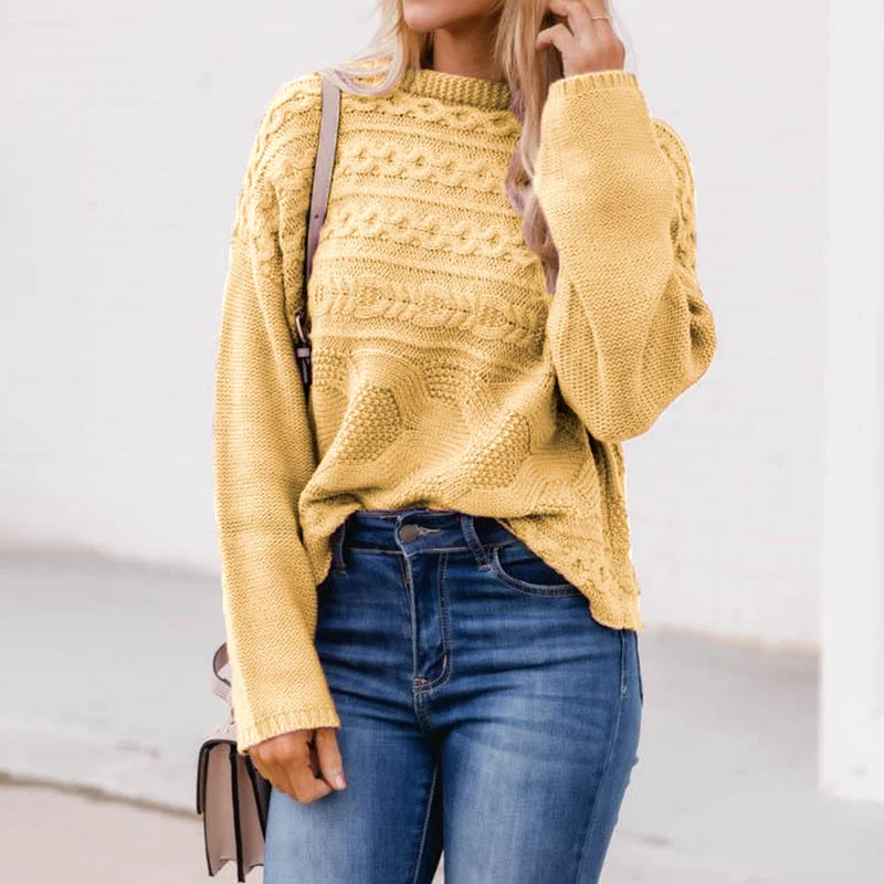 Women's Knitwear Round Neck Pullover Twist Sweater One Shoulder Top