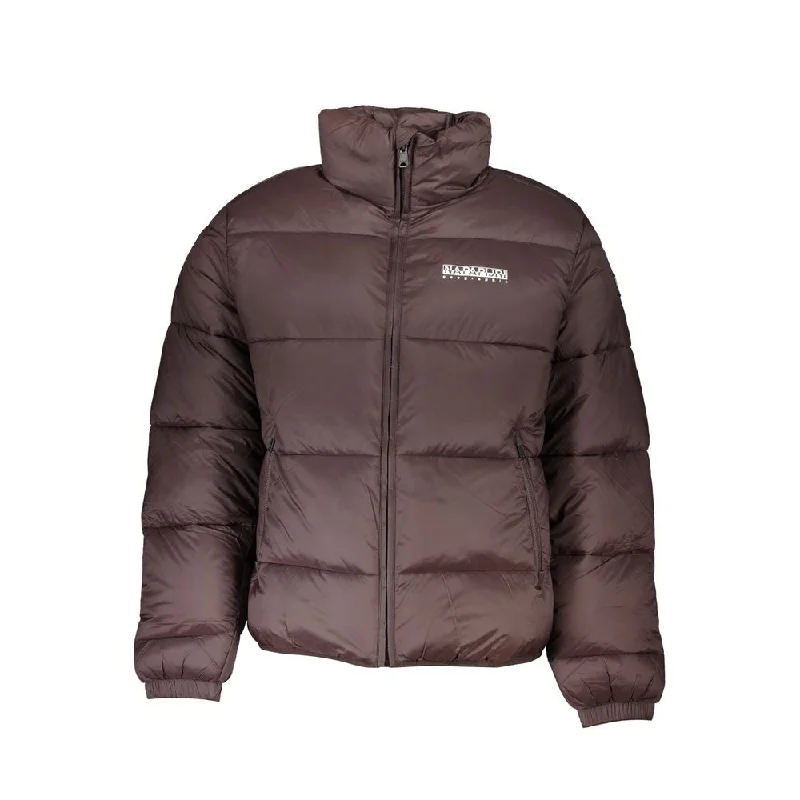 Brown Polyamide Men Jacket Front Pockets Side Pockets Patch Pockets