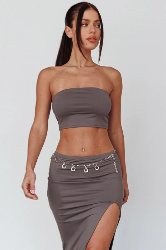 Caption This Bandeau Crop Top Clay Collared Crew Neck Turtle Neck