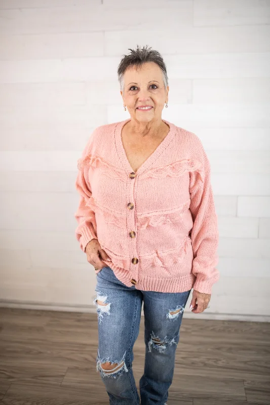Hayden Los Angeles Button Up Sweater-Pink Transparent Opaque Sheer