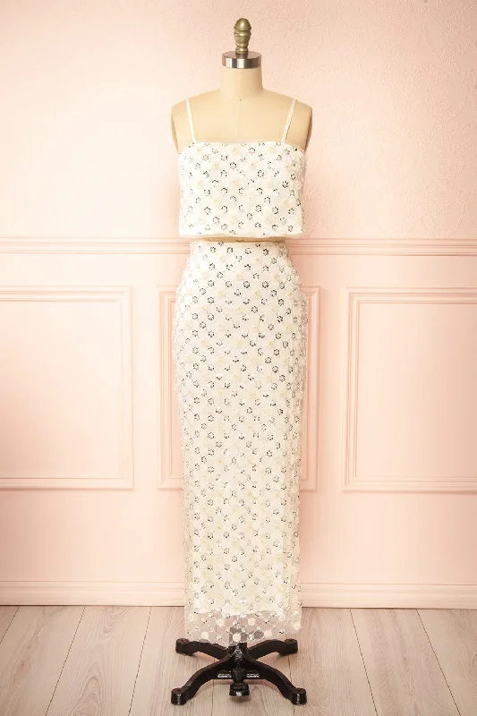 Set Bree | Sparkling Crop Top & Pencil Skirt Collared Crew Neck Turtle Neck
