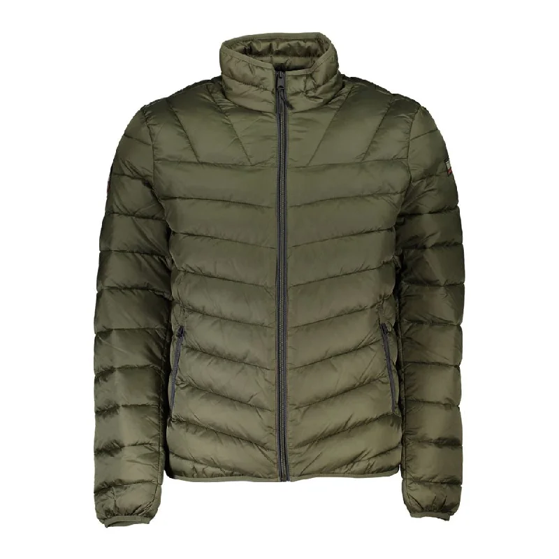 Green Polyamide Men Jacket Zip Front Button Front Snap Front