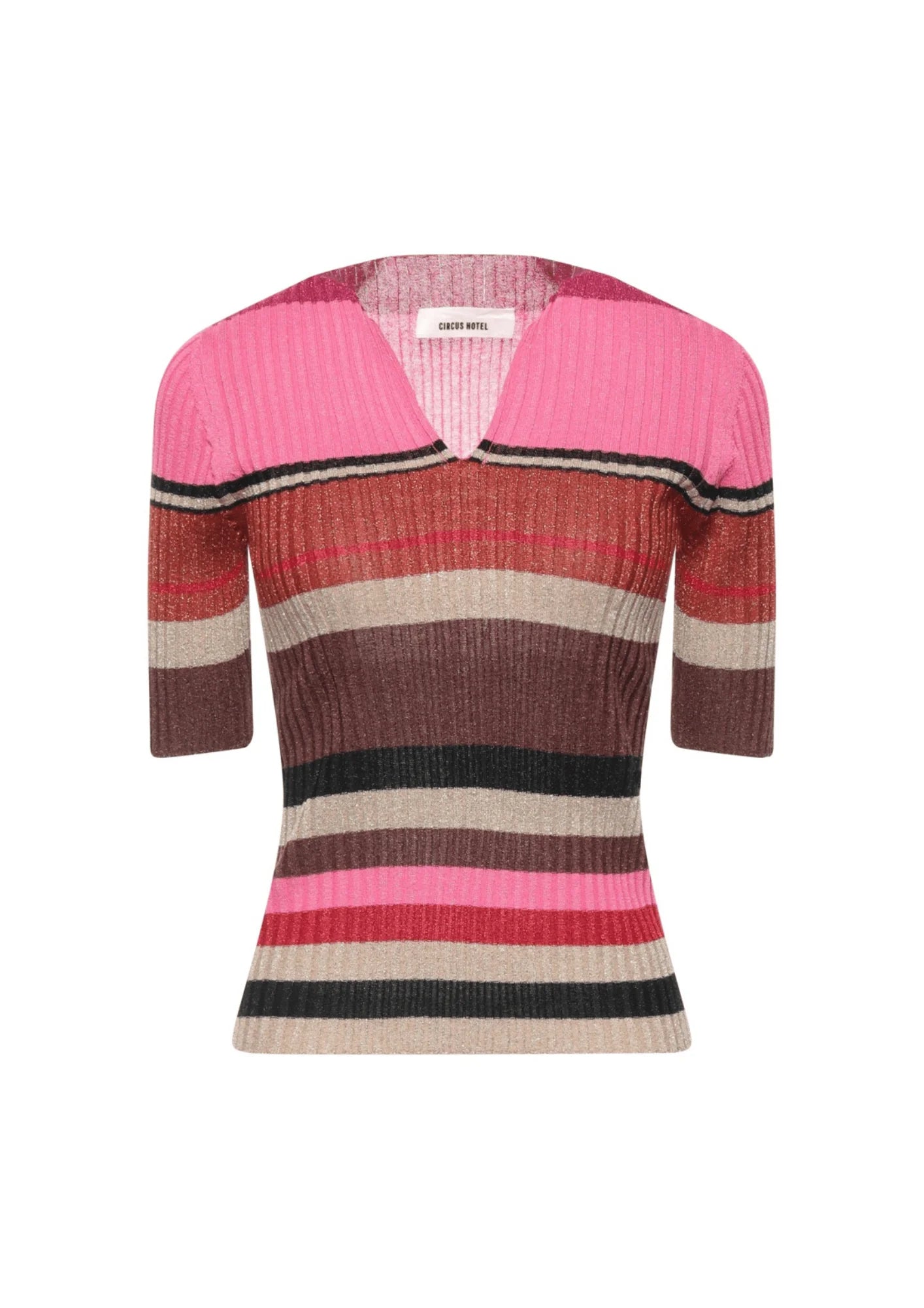 PINK STRIPED PULLOVER Short Sleeve Top