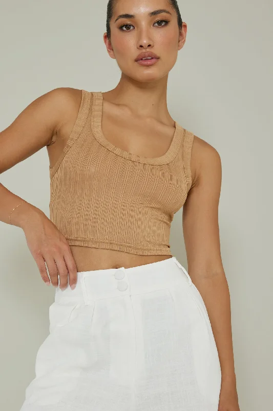 In Sync Scoop Neck Crop Top Mocha Plaid Crop Top Polka Dot Checkered