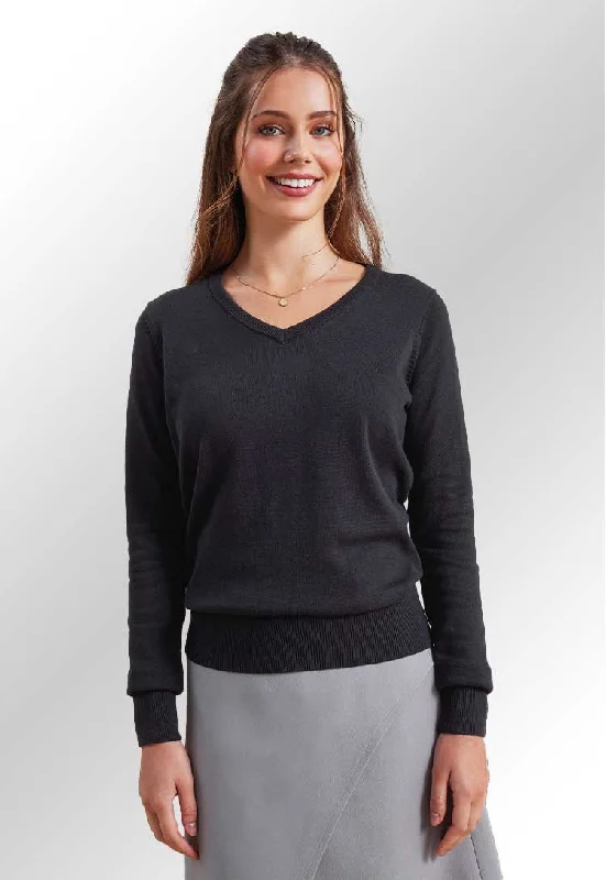 Women's V Neck Knitted Sweater PR696 Elegant Classic Vintage