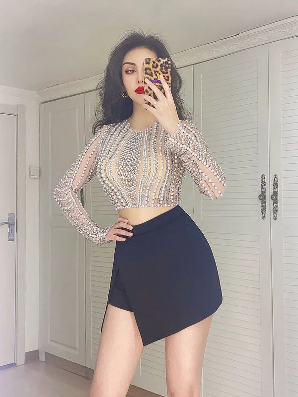 Glitter crop top Print Jacquard Patchwork