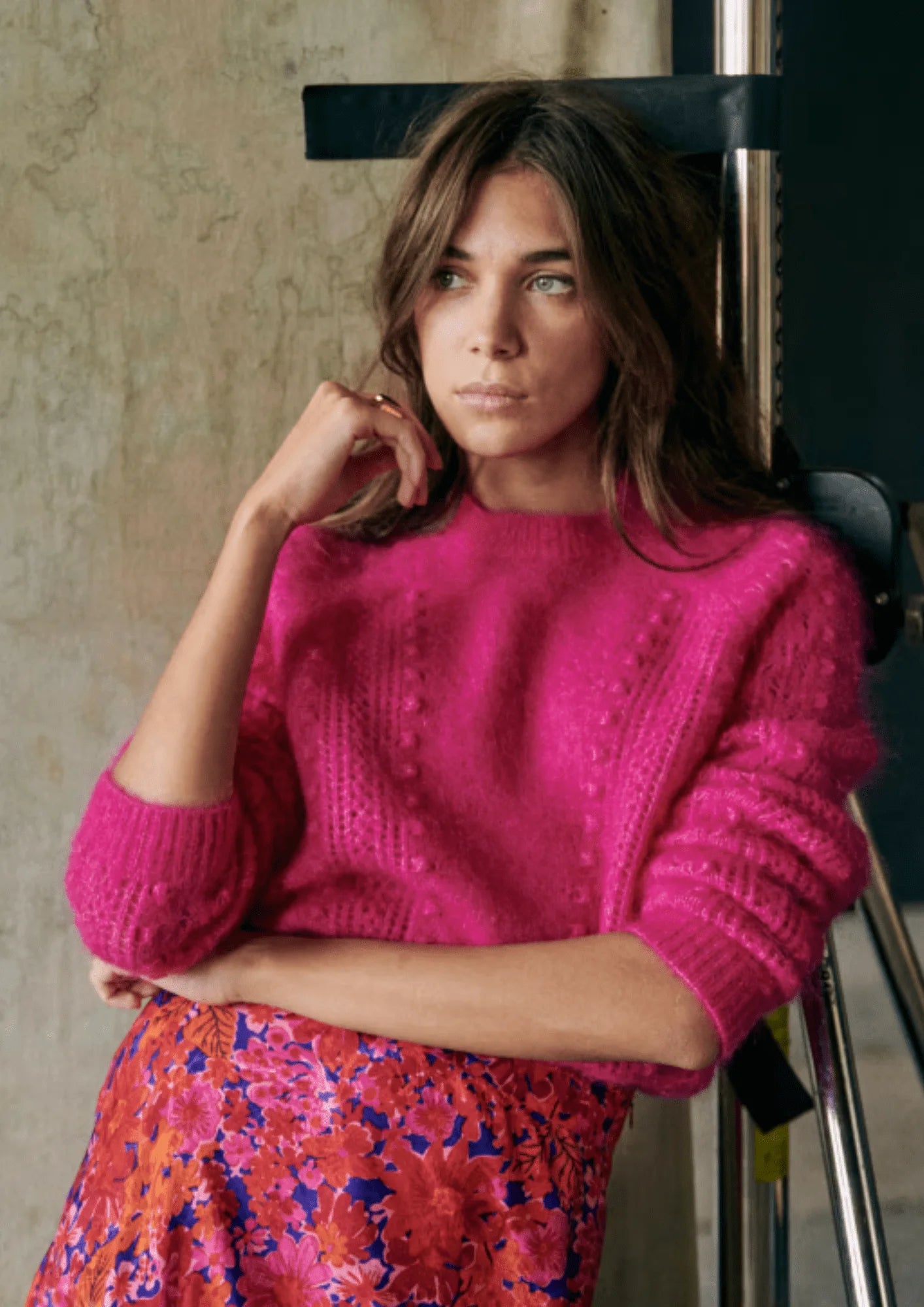 FUCHSIA COME PULLOVER Surplice Neck Pullover