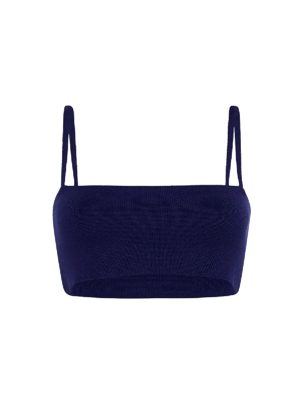 Milano Crop Top Navy Wool Fabric Cashmere Fabric Tweed Fabric