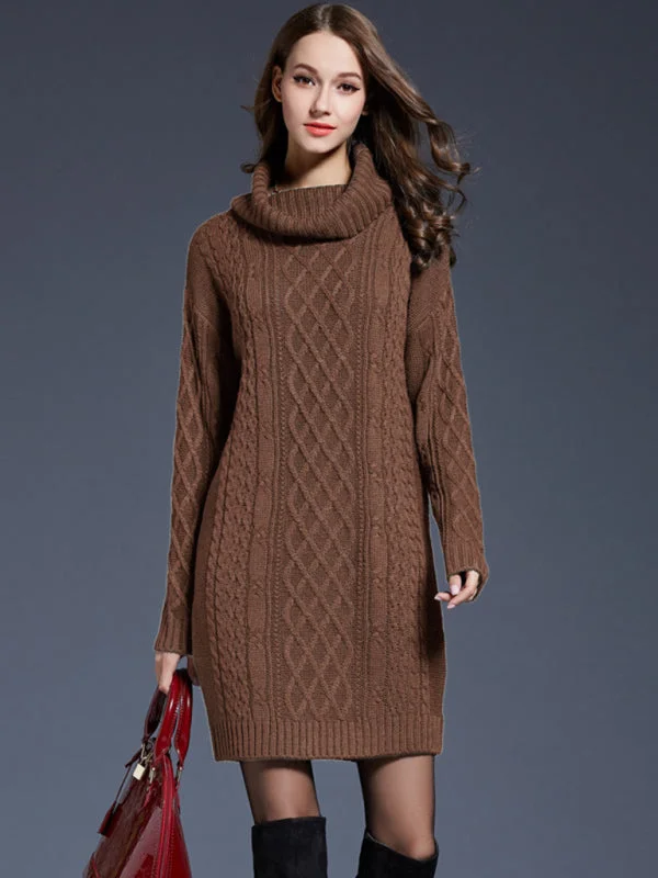 Blue Zone Planet |  turtleneck long sleeve loose sweater dress Tailored Straight A-Line