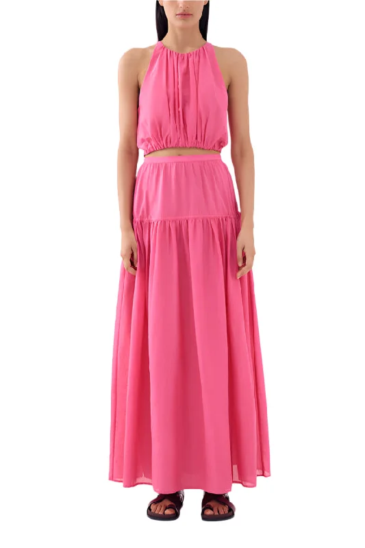 Lena Top - Elastic Waist Crop Top Hot Pink Zippered Front Buttoned Front Snap Front