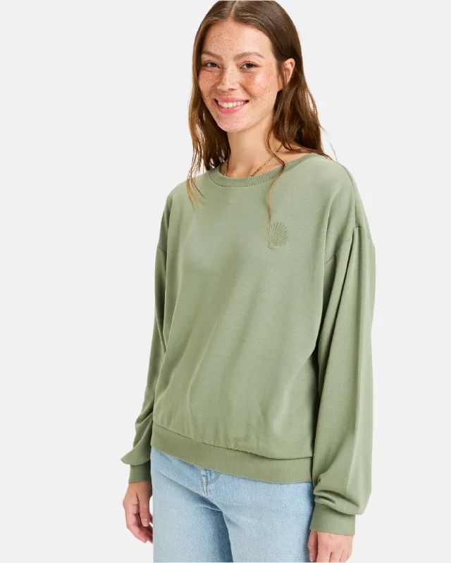 Surfing By Moonlight Pullover Sweatshirt - Oil Green Boyleg Sleeve Pullover