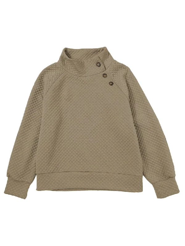 Quilted Pullover with Buttons Sheath Sleeve Elegant